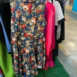 Floral A-Line Skirt in Teal with Multicolor Print